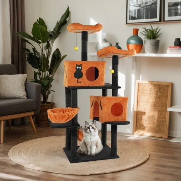 WhatDaDog 60 Cat Tree Spooky Halloween Cat Scratcher Post Cat Tower Fall Theme